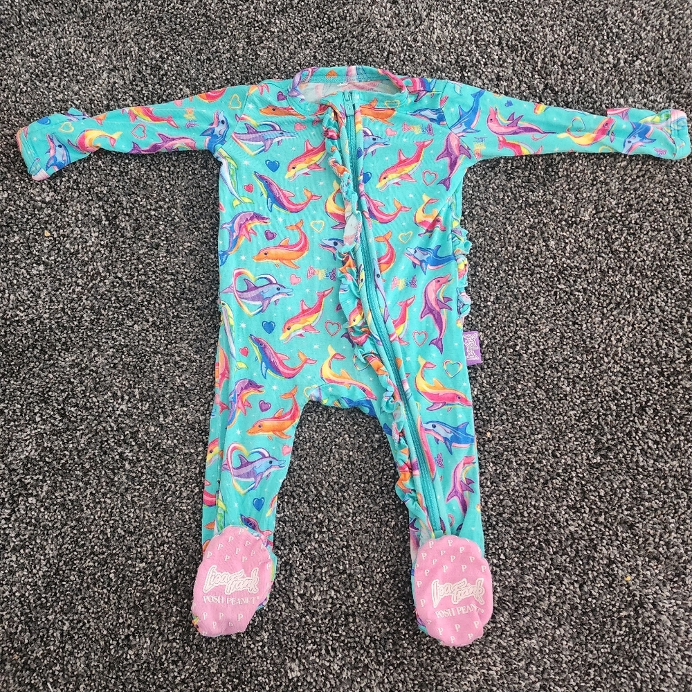 Lisa frank footie by posh peanut size newborn dancing dolphins
